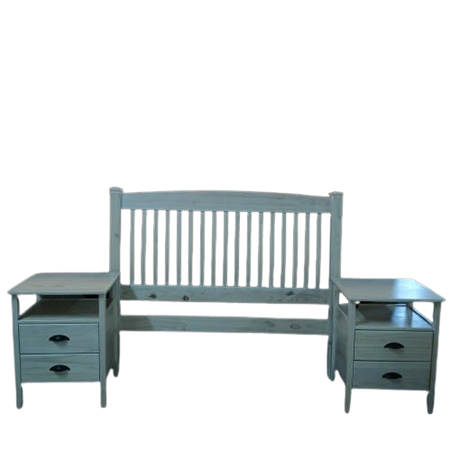 Whitewashed Headboard & Bedside Pedestals