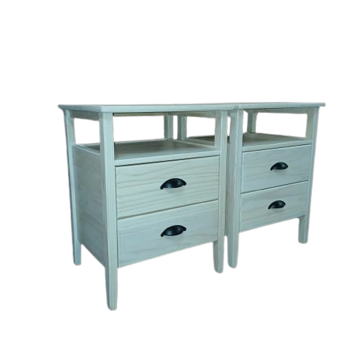 Whitewashed Headboard & Bedside Pedestals