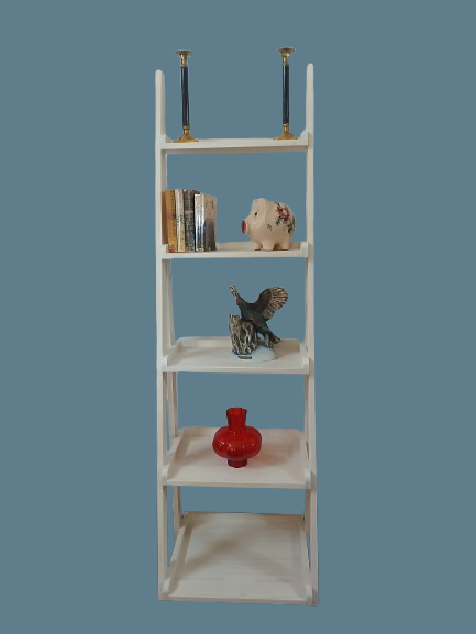Whitewashed ladder shelf.