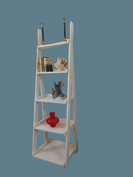 Whitewashed ladder shelf.