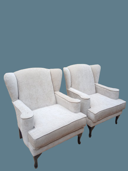Wingback chairs with flat arm rest