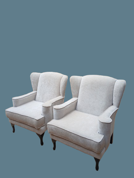 Wingback chairs with flat arm rest