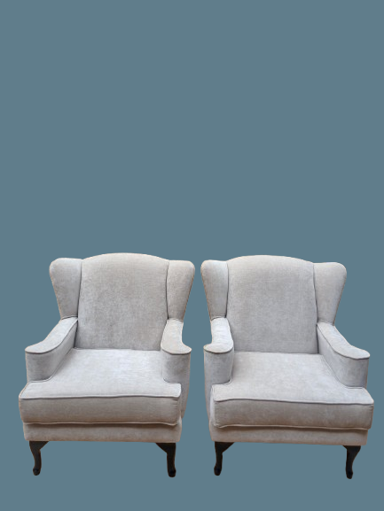 Wingback chairs with flat arm rest