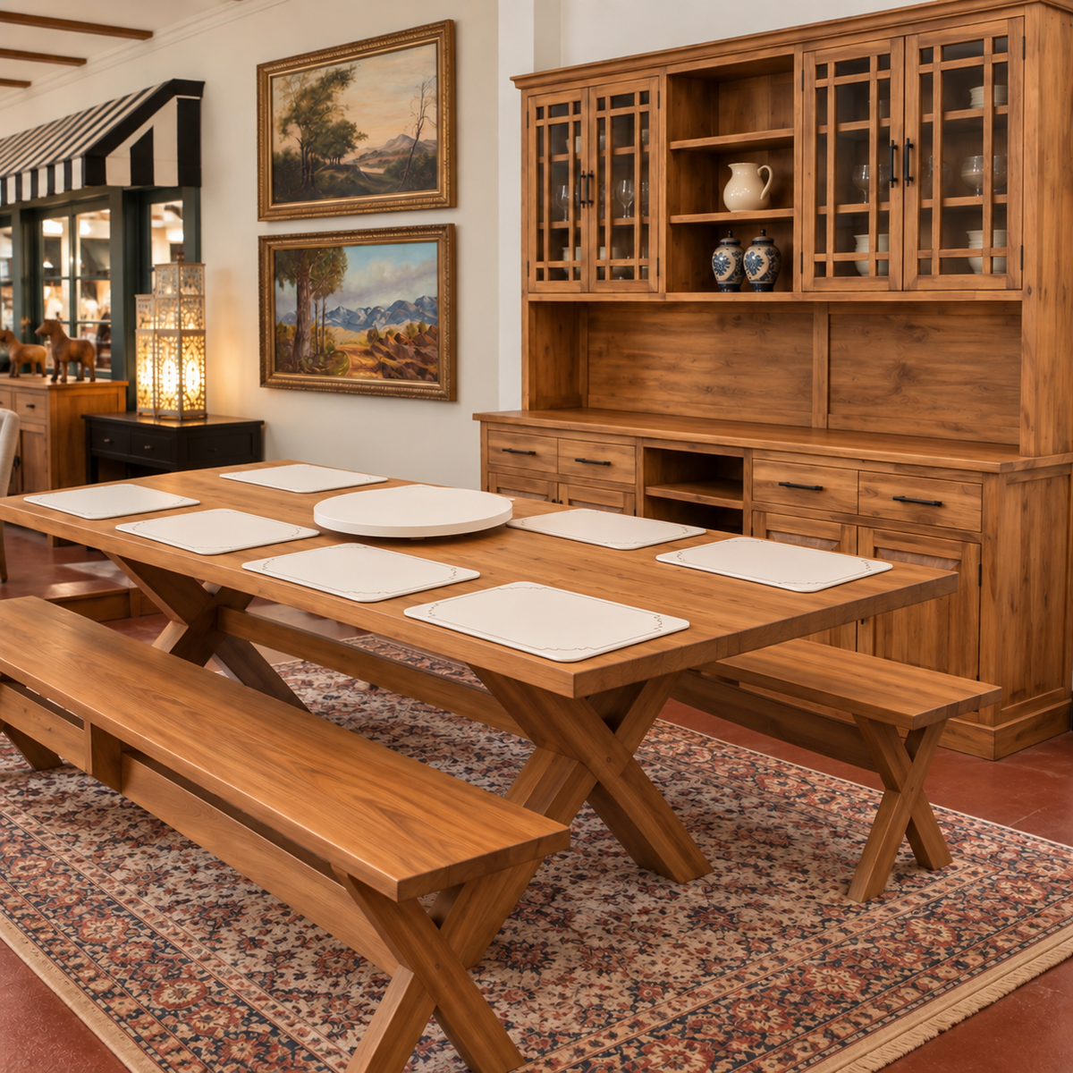 2,4x1,2 X-Legs Dining Table & Benches
