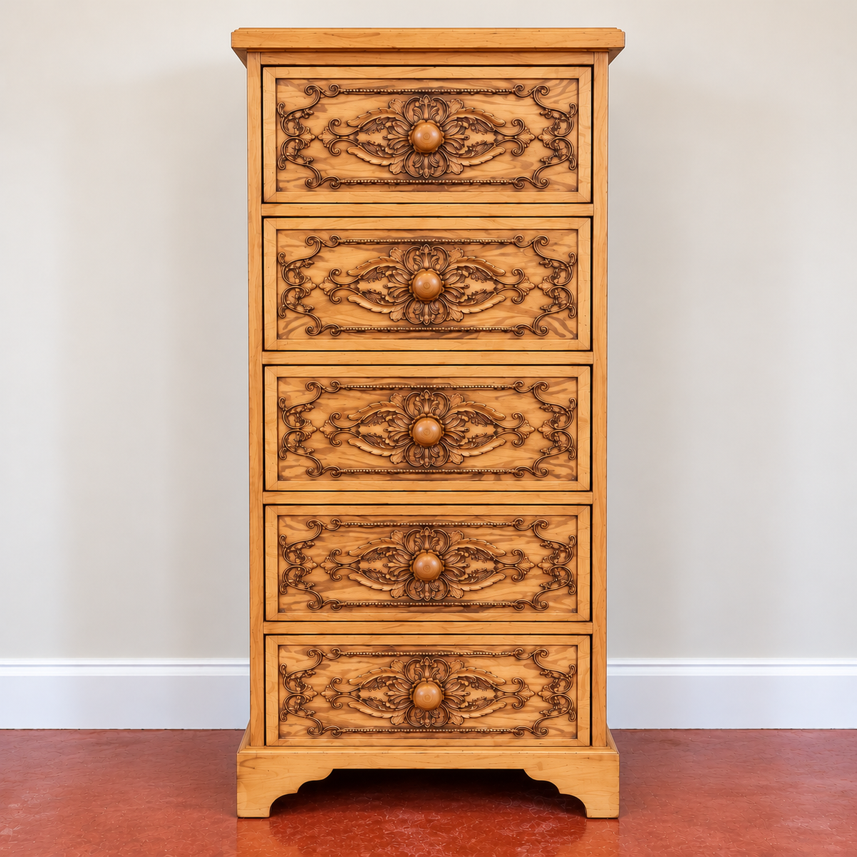 Chest of 5 Carved Drawers