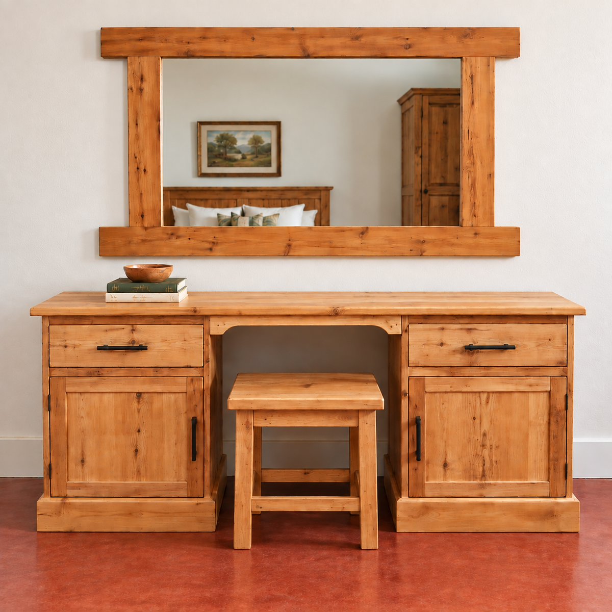 Old Oregon Pine Dressing Table & Stool