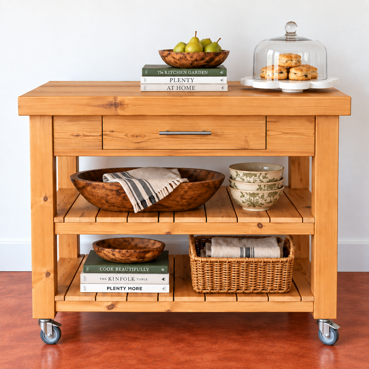 Old Oregon Pine 1m x 60 Thick Top Trolley