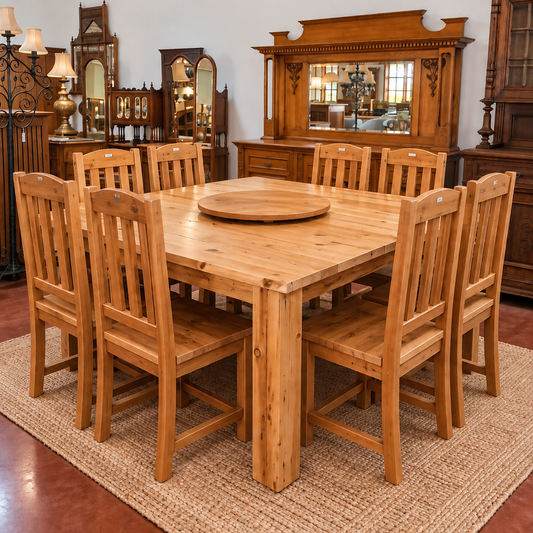 1,5x1,5 Old Oregon Pine Dining Table & Chairs