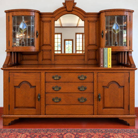 1920 Oak Sideboard with Lead Glass