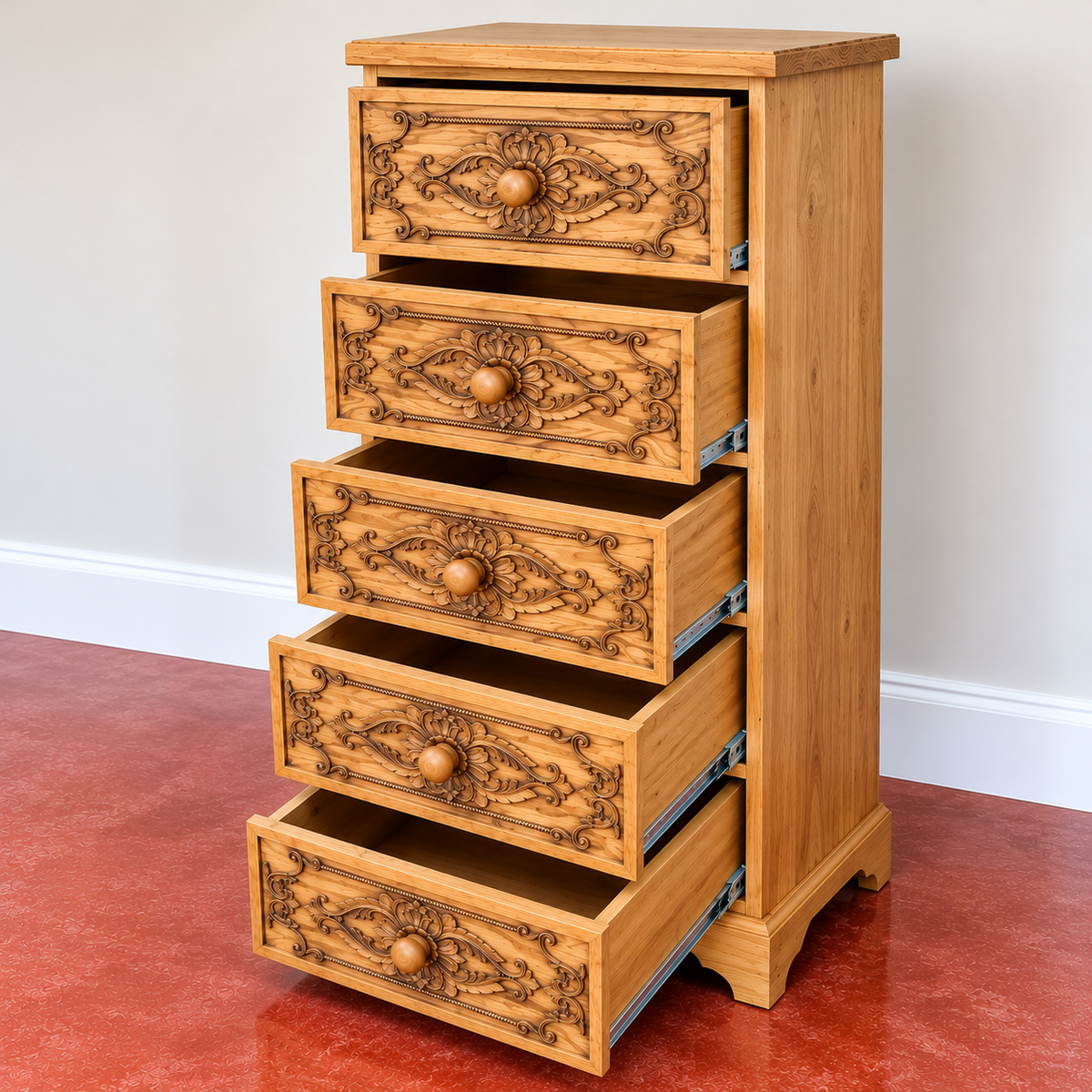 Chest of 5 Carved Drawers