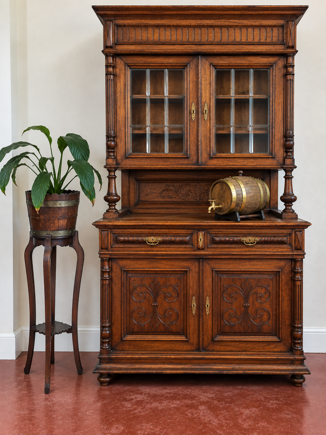 Oak Carved Dresser / Pot Plant Stand