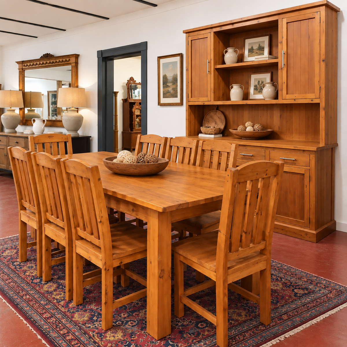 1,8x1m Old Oregon Pine Dining Table & Chairs