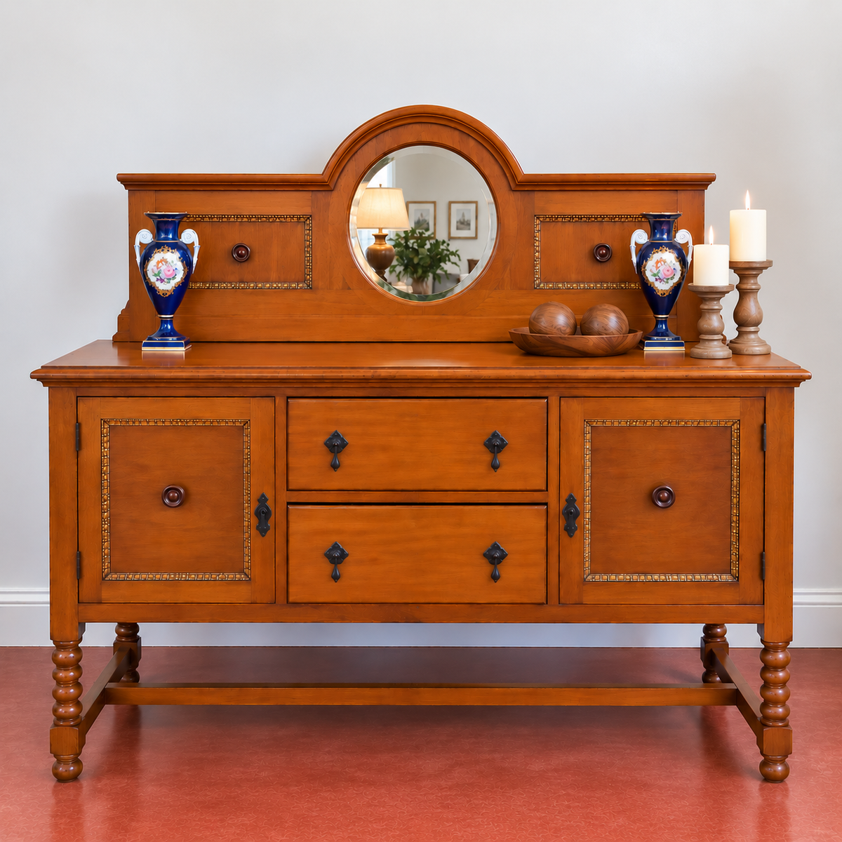 Oak Sideboard With a Beveled Mirror